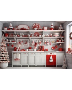 Fabric Photography Background Christmas Kitchen / Backdrop 4737