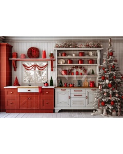 Fabric Photography Background Christmas Kitchen / Backdrop 4738