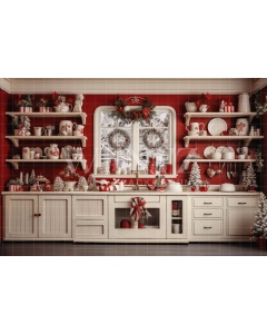 Fabric Photography Background Christmas Kitchen / Backdrop 4739