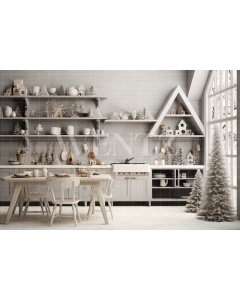 Fabric Photography Background White Christmas Kitchen / Backdrop 4740