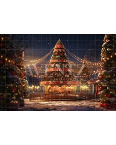 Fabric Photography Background Christmas Carousel / Backdrop 4745