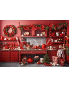 Fabric Photography Background Christmas Kitchen / Backdrop 4748