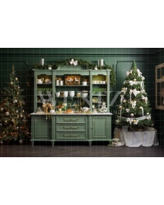 Fabric Photography Background Green Christmas Kitchen / Backdrop 4749