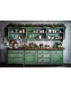 Fabric Photography Background Rustic Christmas Kitchen / Backdrop 4752