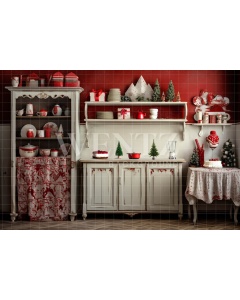 Fabric Photography Background Rustic Christmas Kitchen / Backdrop 4753