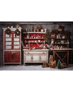 Fabric Photography Background Vintage Christmas Kitchen / Backdrop 4754