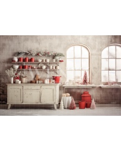 Fabric Photography Background Vintage Christmas Kitchen / Backdrop 4756