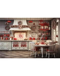 Fabric Photography Background Christmas Kitchen / Backdrop 4757