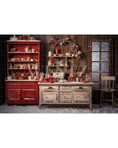 Fabric Photography Background Christmas Kitchen / Backdrop 4762