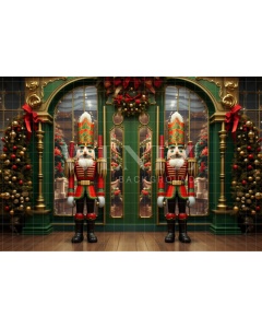 Fabric Photography Background Green Christmas Nutcracker / Backdrop  4811