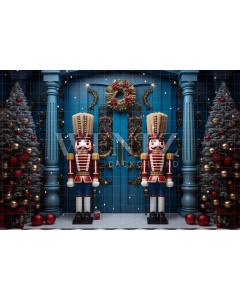 Fabric Photography Background Blue Christmas Nutcracker / Backdrop 4812