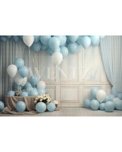 Fabric Photography Background Room with Blue Balloons / Backdrop 4898