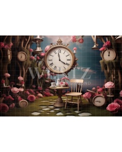 Fabric Photography Background Set with Clock and Flowers / Backdrop 4906