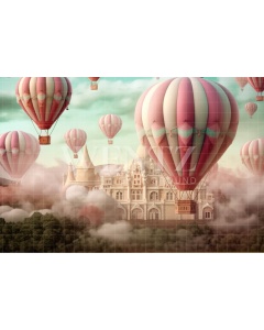 Fabric Photography Background Pink Hot Air Balloons / Backdrop 4907