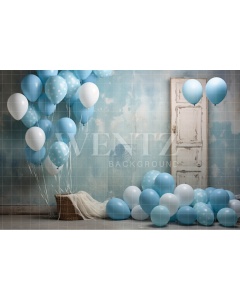 Fabric Photography Background White and Blue Balloons / Backdrop 4922