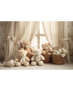 Photographic Background in Fabric Window with Bears / Backdrop 4939