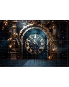 Photographic Background in Fabric Living Room with Clock / Backdrop 4984