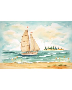 Photographic Background in Fabric Sailboat in the Sea / Backdrop 5009