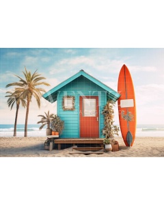 Fabric Photography Background Little House on the Beach / Backdrop 5101