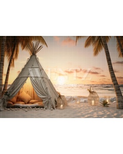 Photographic Background in Fabric Beach Hut / Backdrop 5106