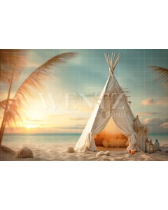 Photographic Background in Fabric Beach Hut / Backdrop 5107