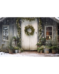 Photographic Background in Fabric Rustic Christmas Front Door / Backdrop 5159