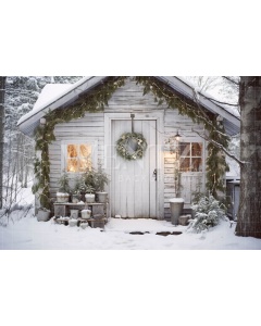 Photographic Background in Fabric Vintage Christmas Front Door / Backdrop 5161