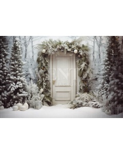 Photographic Background in Fabric Vintage Christmas Front Door / Backdrop 5162