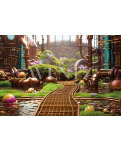 Fabric Photography Background Chocolate Factory / Backdrop 5395