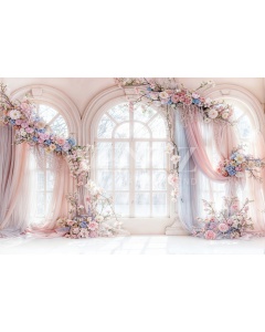 Fabric Photography Background Mother's Day Flowery Windows / Backdrop 5905