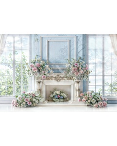 Fabric Photography Background Mother's Day with Fireplace / Backdrop 5906