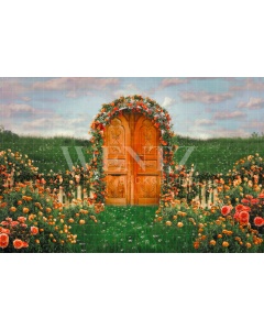 Fabric Photography Background Garden with Roses and Door / Backdrop CW168