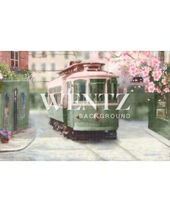 Fabric Photography Background Cherry Blossom Streetcar / Backdrop CW77