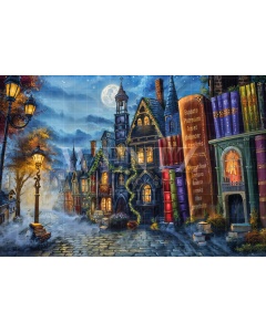 Fabric Photography Background Village of Books Halloween / Backdrop 6172