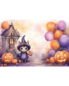 Fabric Photography Background Witch's House Halloween / Backdrop 6349