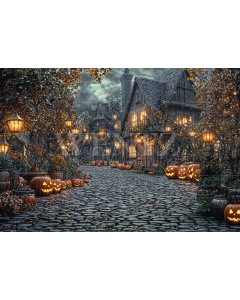 Fabric Photography Background Village Halloween / Backdrop 6368