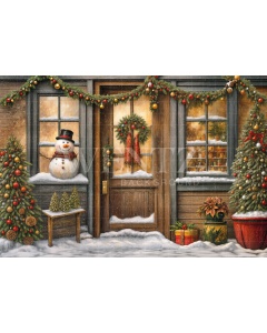 Fabric Photography Background Christmas House Front / Backdrop 6229