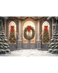 Fabric Photography Background Christmas House Front / Backdrop 6231