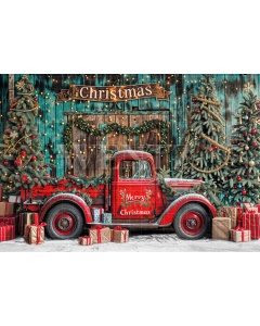 Fabric Photography Background Santa's Car Christmas / Backdrop 6242