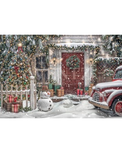 Fabric Photography Background Santa Claus Christmas House / Backdrop 6254