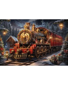 Fabric Photography Background Christmas Train / Backdrop 6261