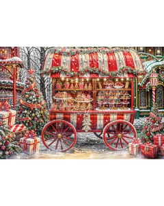 Fabric Photography Background Candy Cart Christmas / Backdrop 6266