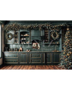 Fabric Photography Background Christmas Kitchen / Backdrop 6268