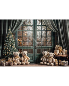 Fabric Photography Background Room with Teddy Bears Christmas / Backdrop 6273