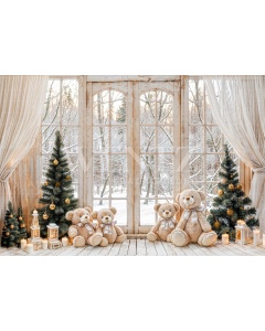 Fabric Photography Background Room with Teddy Bears Christmas / Backdrop 6275