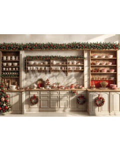 Fabric Photography Background Christmas Kitchen / Backdrop 6287