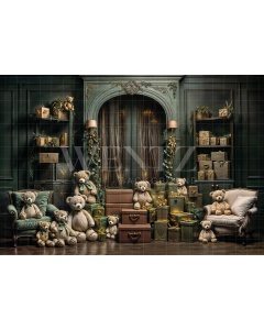 Fabric Photography Background Room with Teddy Bears Christmas / Backdrop 6295