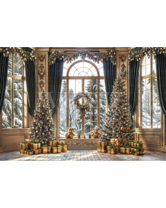 Fabric Photography Background Living Room with Window Christmas / Backdrop 6313