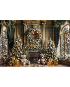 Fabric Photography Background Christmas Fireplace / Backdrop 6318