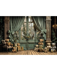 Fabric Photography Background Room with Teddy Bears Christmas / Backdrop 6329